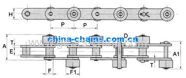 Hollow pin chains with attachment